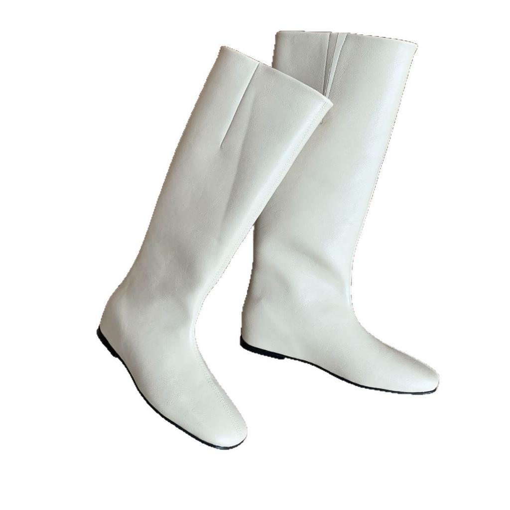 2025 European and American Style Fashionable and Simple Long Boots Versatile Winter Women's Boots Medium Heel Wedge Inner Height Increase Wide Tube Hi