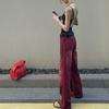 MINGLIUSILI Red Jeans 2022 Fall New  Vintage Red Wash Distressed Straight Leg Jeans Versatile Loose Trousers