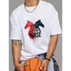 Crewneck T Shirt White Year of The Horse Graphic Print for Casual Wear
