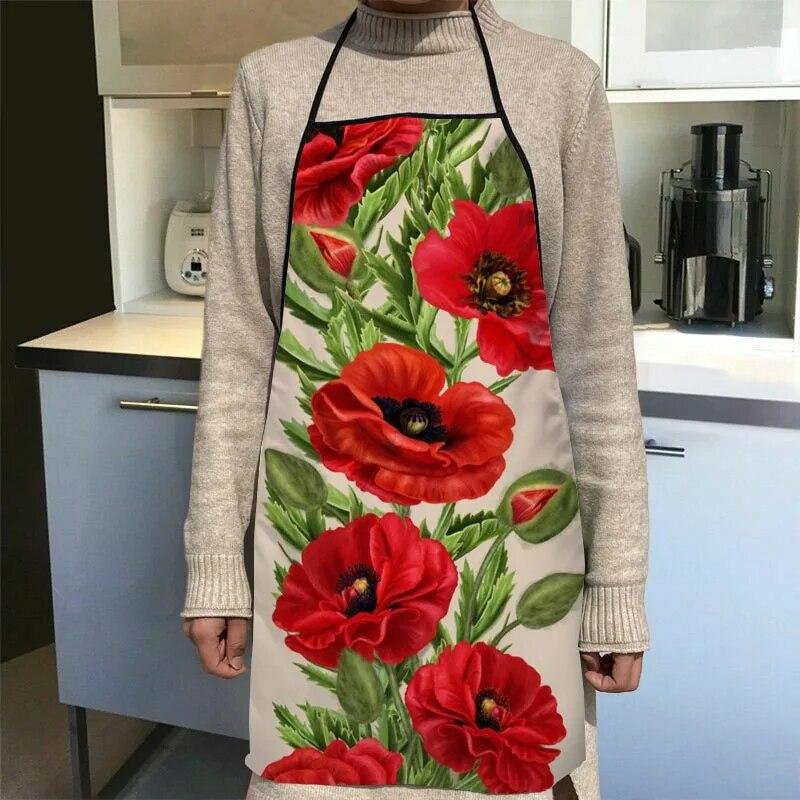 

Фартук с цветком мака, кухонные фартуки для женщин, фартук для чистки ткани Оксфорд, аксессуары для домашней кухни, фартук 1014