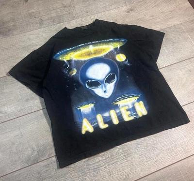 Vintage lata 90. rzadki przedmiot kolekcjonerski Alien Workshop mega nadruk kosmitów Graficzny T-shirt Unisex