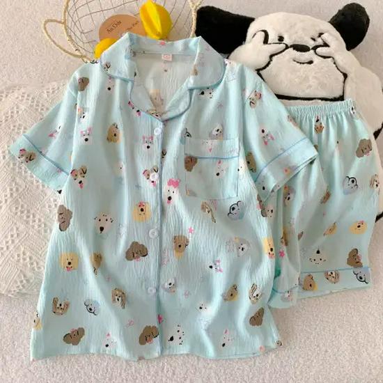 Nuovo Set Pigiama Estivo da Donna in Cotone Nuvola - Carino a Maniche Corte con Pantaloncini
