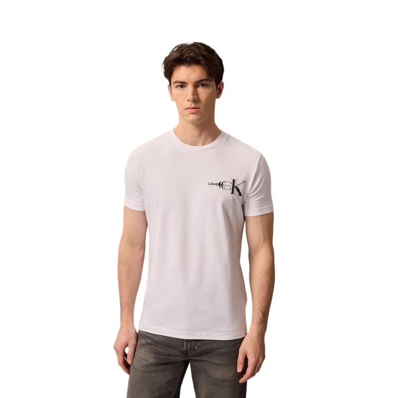 Calvin Klein Casual Commuting Letter Slim Fit Short Sleeve T-Shirt Men Tops Milk-White J322702