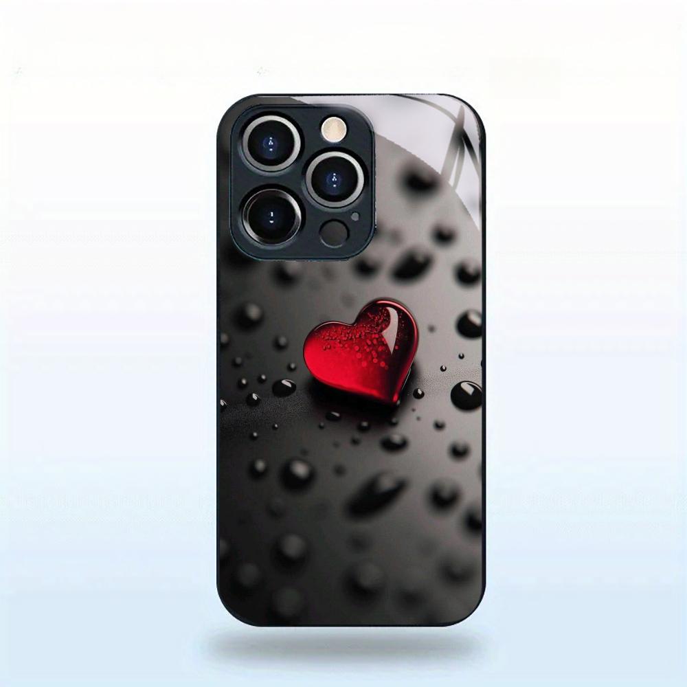 Red Heart Shape Glass Phone Case For iPhone 16 15 14 13 12 Pro Max Max Hard Shockproof Glossy Glass Back Cover Phone Shell