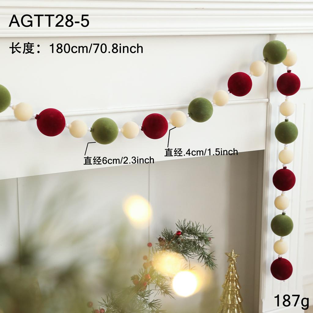 1,8M Weihnachtskugel Kunststoff Beflockt Schnurornament Amerikanischer/Europäischer Stil Tür- & Wandbehang Feiertagsdekoration