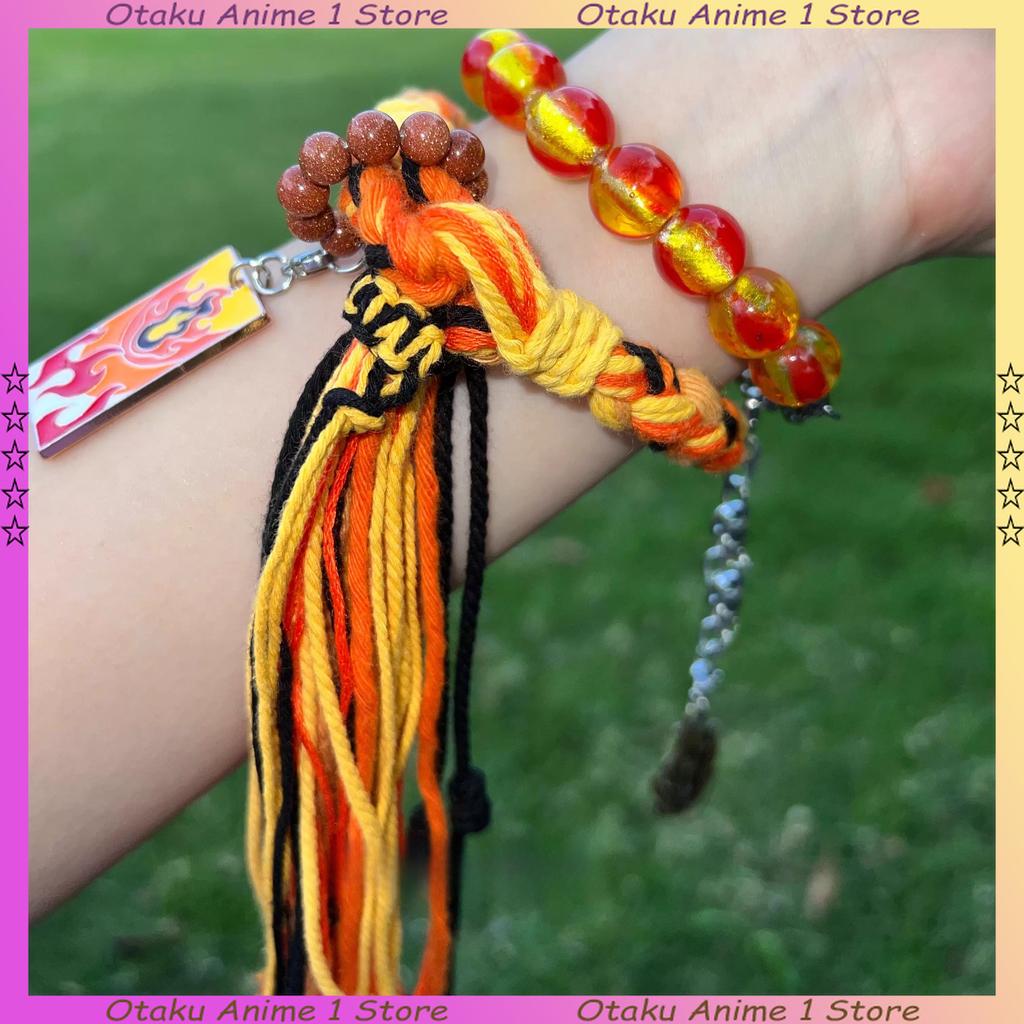 Handgefertigtes Rengoku Kyoujurou Armband Mode Dämonentöter Anime Zubehör Verstellbare Länge Unisex Armband Jungen Mädchen Geschenke