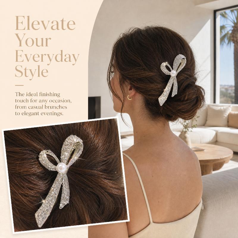 Fashionable Crystal Bowknot Hairpins Shiny Fine Rhinestone Metal Hair Clips Woman'S Decorative Hair Accessories