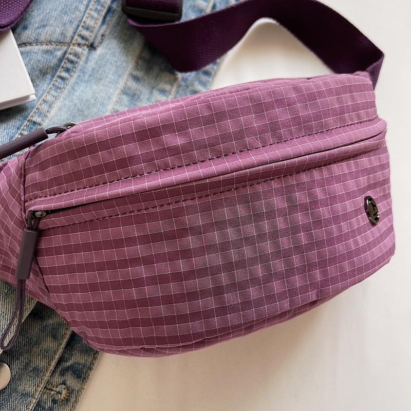 Grid Pattern Waist Bag Multiple Pockets Fashionable Crossbody Bag for Women Street Style Accessory