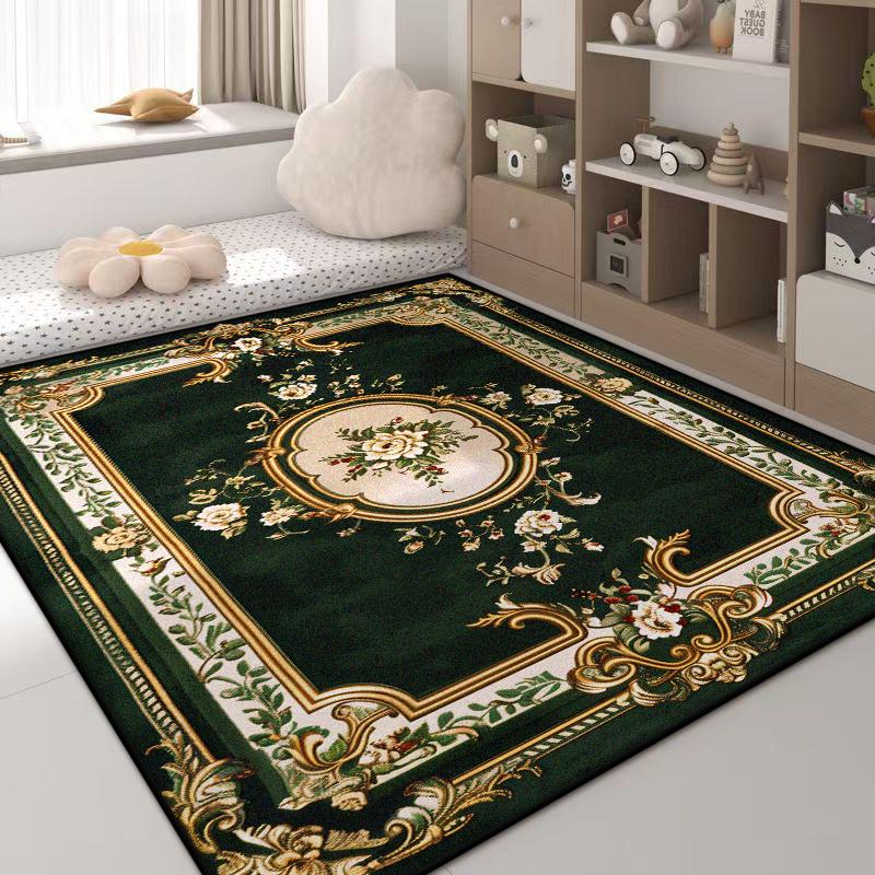 

Роскошный зеленый ковер с цветочным дизайном, нескользящий, большого размера, ковер для гостиной, золотая кайма, европейский татами, мягкие ковры для спальни, моющийся 60x90cm