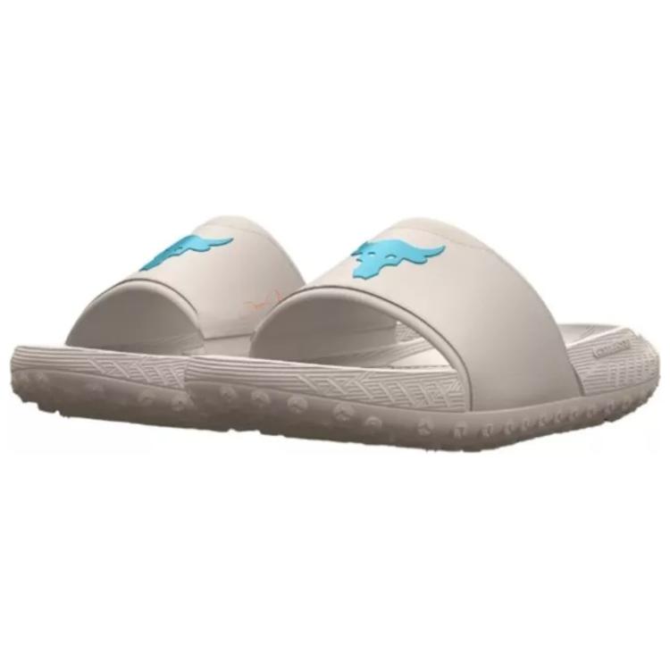 Under Armour Project Rock 3 Slide Grey Matter Blue Surf Men Sneakers 3026034-101