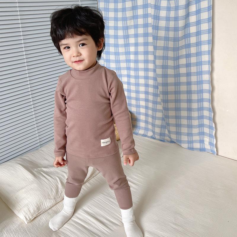 Kids' High-Neck Thermal Underwear Set - Combed Cotton, Thickened, for Boys & Girls