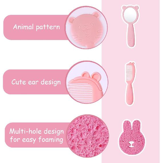 7 PCS Reborn Baby Doll Bathrobe Rabbit Pattern with Slippers and Bath Playset for 17-22 Inch Baby Doll Accessories with Mirror, Comb, Soap, and Bath