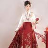 Ming Dynasty Style Womens Long Sleeve Embroidered Blouse Skirt Set Lightweight Chiffon Daily Wear Office Outfit