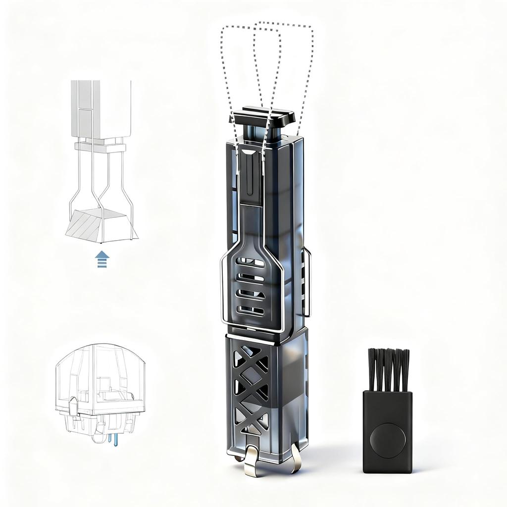 Denkouozi 4-Claw 2-in-1 Dual-Use Keycap Remover, Keyboard Cleaner, Keycap Puller, 304 Stainless Steel, Includes 1 Brush, Hot-Swap Keyboard, 2-Year