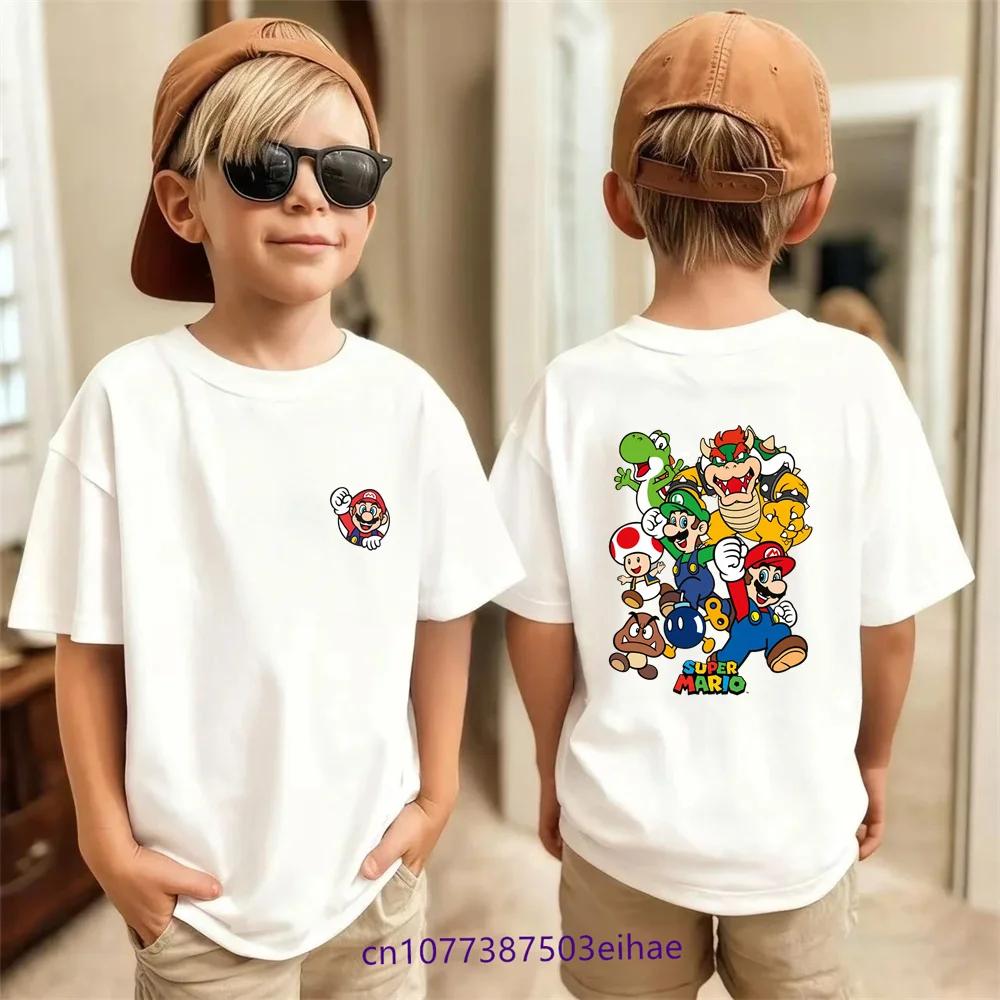 Super Mario Kids TShirt Cartoon Print Pure Cotton Breathable Short Sleeve Casual Fashion Top for 314 Years Old Summer Wear 100