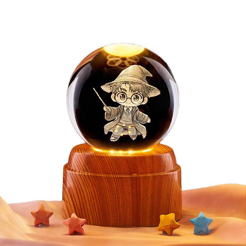 Harry Potter Crystal Ball Music Box with Warm Light Base - Desktop Night Light Souvenir Ornament