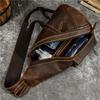Men'S Retro Leather Breast Bag Crazy Horse Leather Multi-Functional Backpack Large Capacity Messenger Bag Cowhide Shoulder Bag Men'S Bag