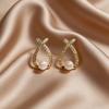 Light luxury pearl stud earrings women's niche design sense love bow earrings versatile earrings commuting