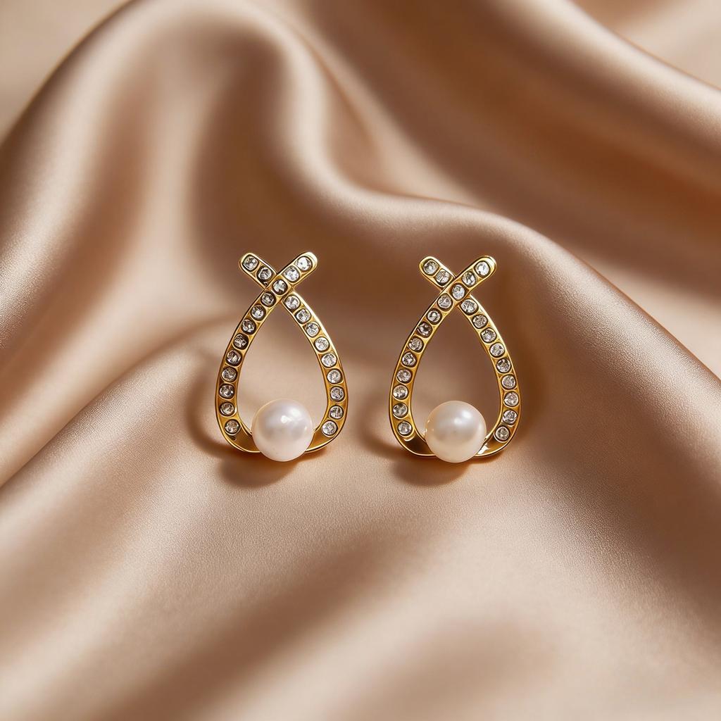 Light luxury pearl stud earrings women's niche design sense love bow earrings versatile earrings commuting