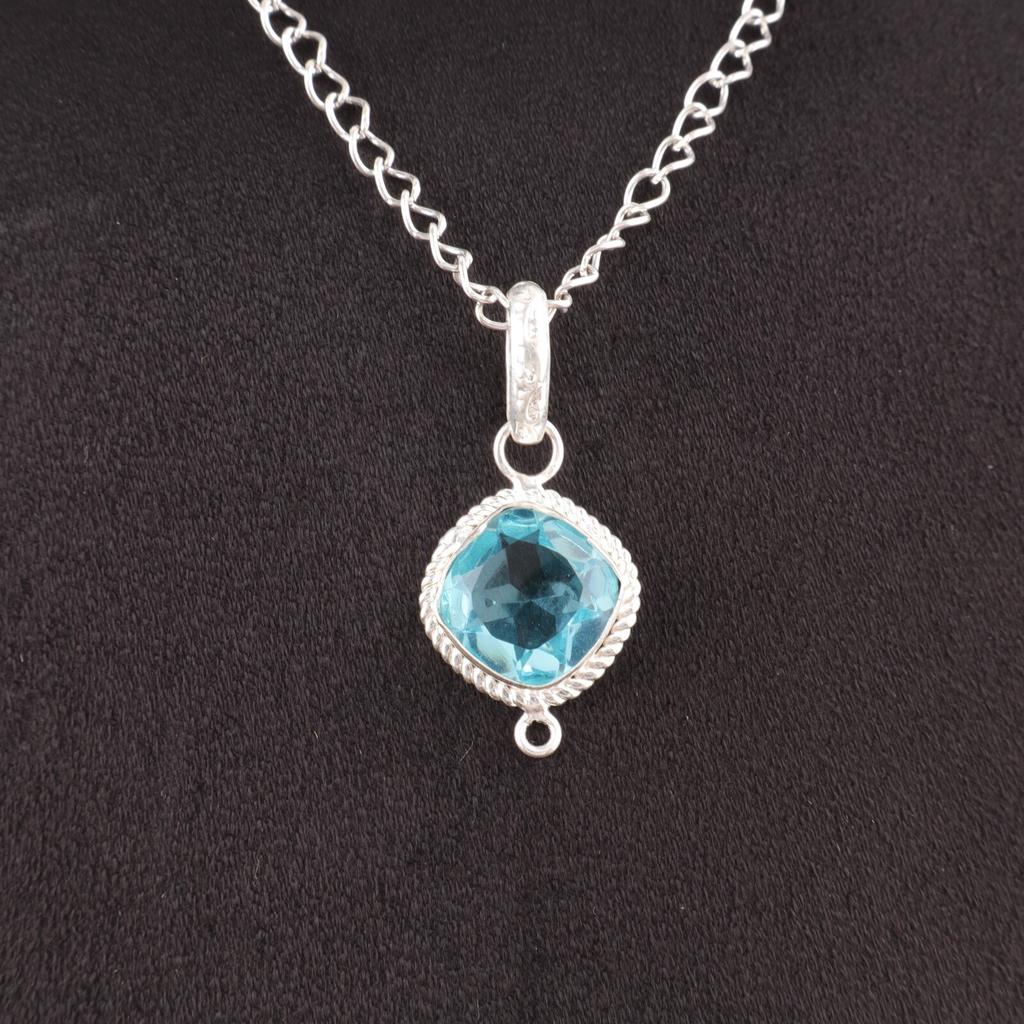 Cushion Sky Blue Topaz Gemstone Sterling Silver Sisters Gift New Pendant Jewelry PP-11-3