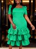 Plus Size Square Neck Puff Sleeve Dress with Slimming Ruffles for Banquet and Parties
