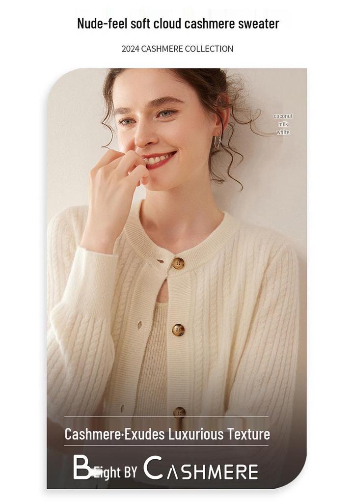 Women's Loose Fit Single-Breasted Cashmere Cardigan - Warm, Fashionable, Versatile Round Neck Knit Top