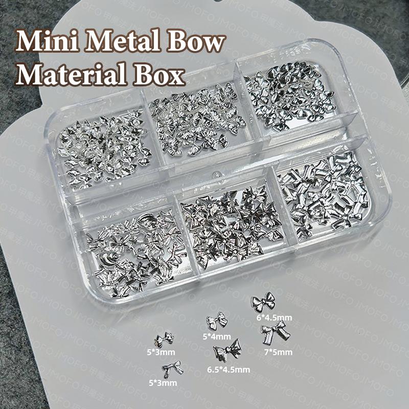 

6 Grids Mini Bow Nail Charms Gold Silver Bow Pearl Nail Rhinestones Nail Decoration Parts Manicure Accessories срібний