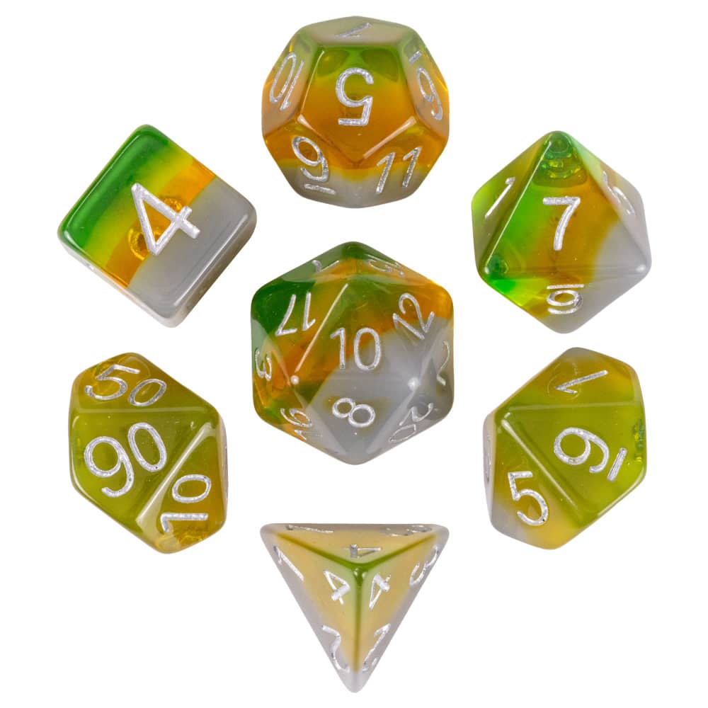 Cusdie Multilayer DND Dice Resin Glitter Die 7Pcs D4-D20 Multicolour Polyhedral Dice Set for D&D Tabletop Role Playing Games