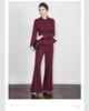 Nanyou Woolen Women's Waist-Cinched Blazer & Flared Pants Set - Goddess Style