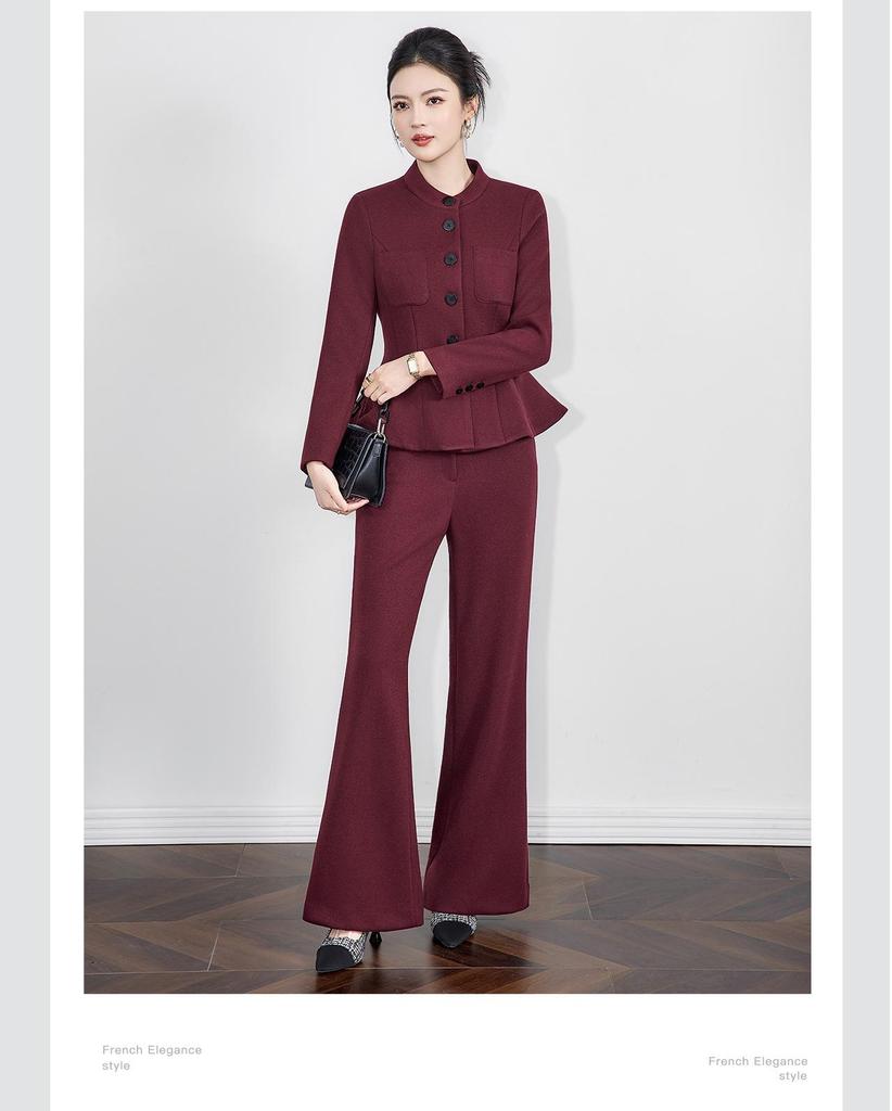 Nanyou Woolen Women's Waist-Cinched Blazer & Flared Pants Set - Goddess Style