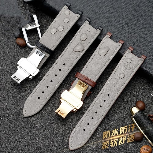 Dayeer Genuine Leather Watch Band with GC Notch Strap for Men and Women with Stainless Steel Butterfly Buckle (Color: Blue Gold, Size: 22-13mm)