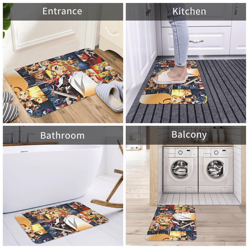 Demon Slayer Rengoku Doormat Anti-Slip Entrance Bathroom Kitchen Door Floor Mat  Toilet Carpet Rug