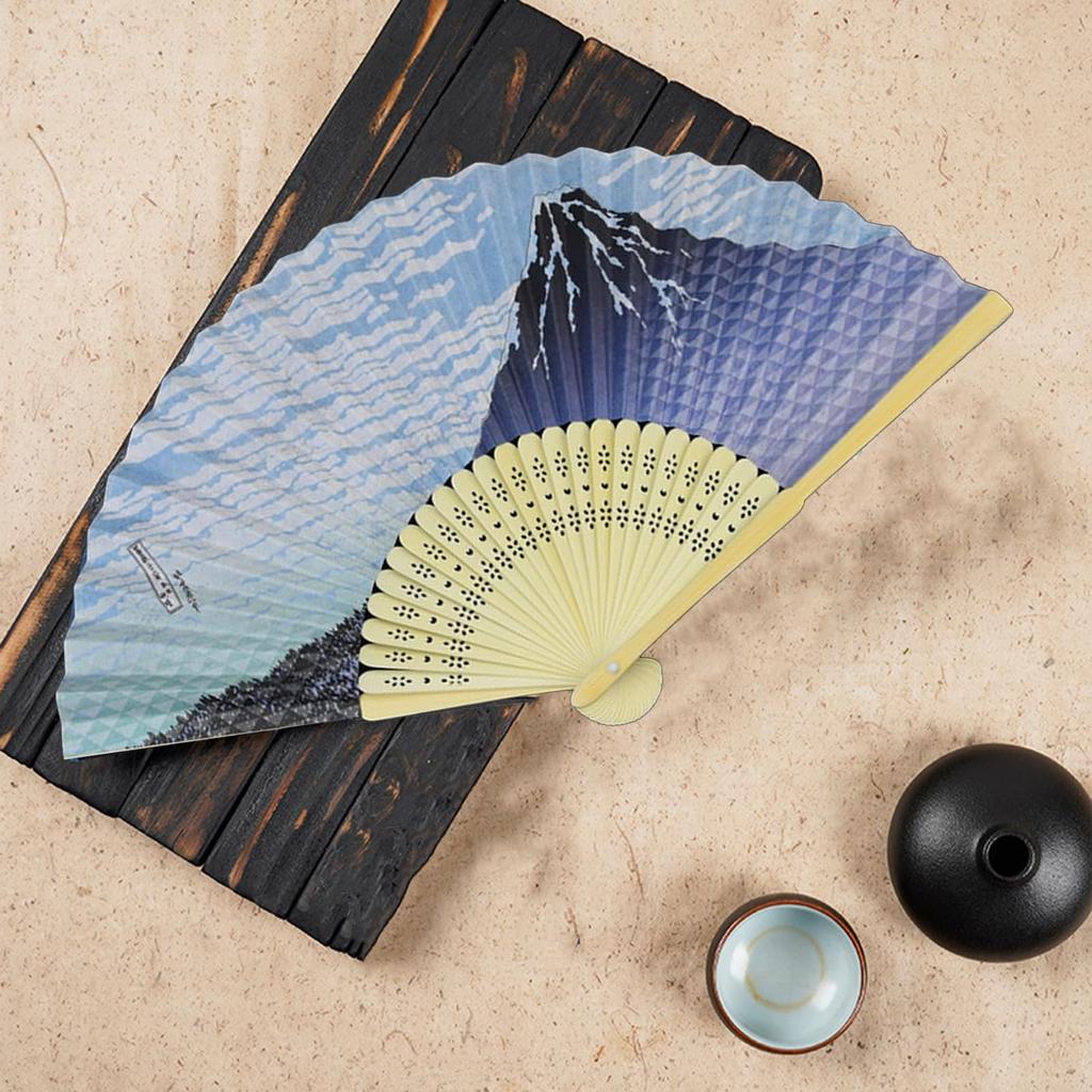 Silk Fan for Men and White Clouds and Mount Fuji Lightweight Bamboo Silk Bamboo Craft Japanese Style Accessory Fan [YINKE] Women, Design, Frame,