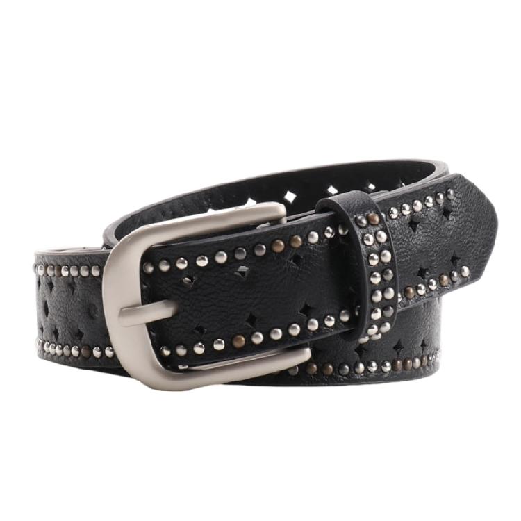 Rocker Fashion Adjustable Women's Belt With Metal Rivets Detail Soft PU Leather Strap For Multiple Occasion
