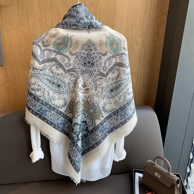 Women Winter 130cm Oversized Vintage Paisley Floral Fringe Viscose Shawls Scarf Print Wrap Headband Bufandas Muslim Hijab Sjaal