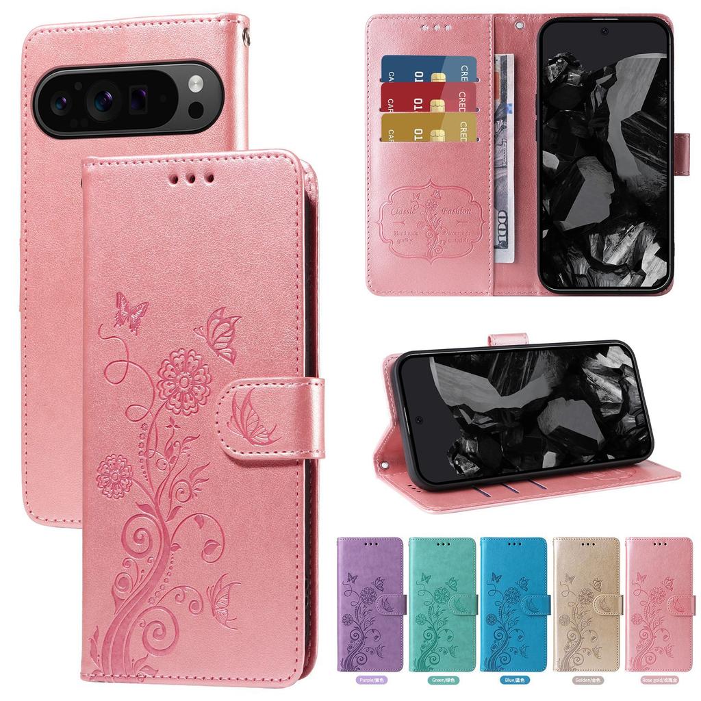 Applicable to Google 9Pro leather case, Sony Xperia 10 VI embossed butterfly love flower card wallet leather case 8Pro
