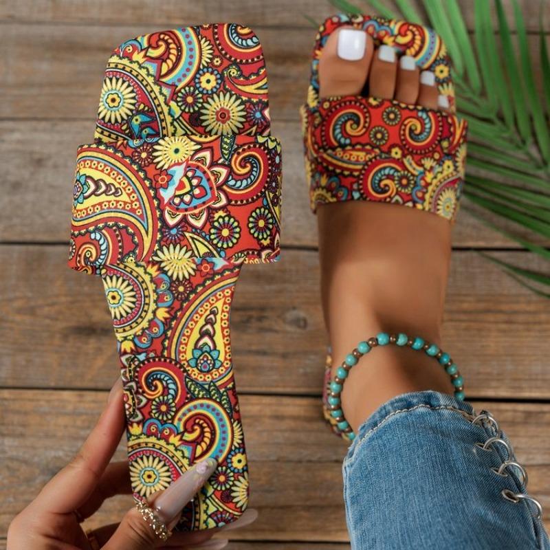 

Модные новые женские тапочки Модные тапочки больших размеров Босоножки с богемным цветочным узором Повседневная легкая обувь Женские домашние шлепанцы Женские 43