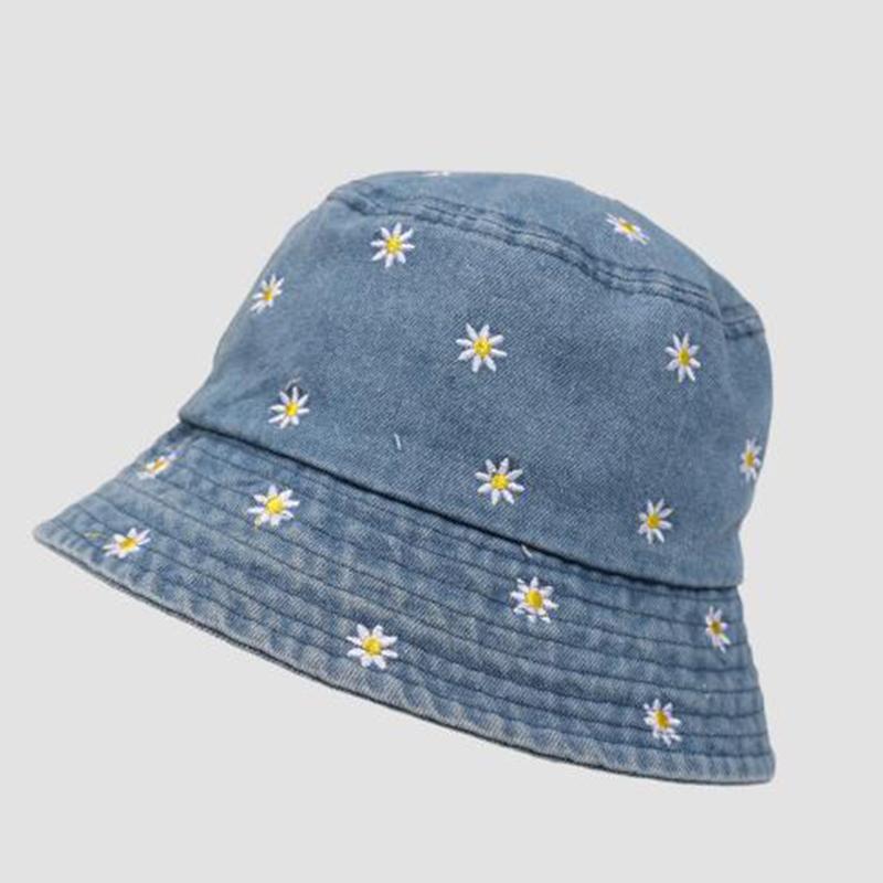 Chrysanthemum Embroidered Cowboy Smiling Face Fisherman Hat Women'S Sunshade Hat