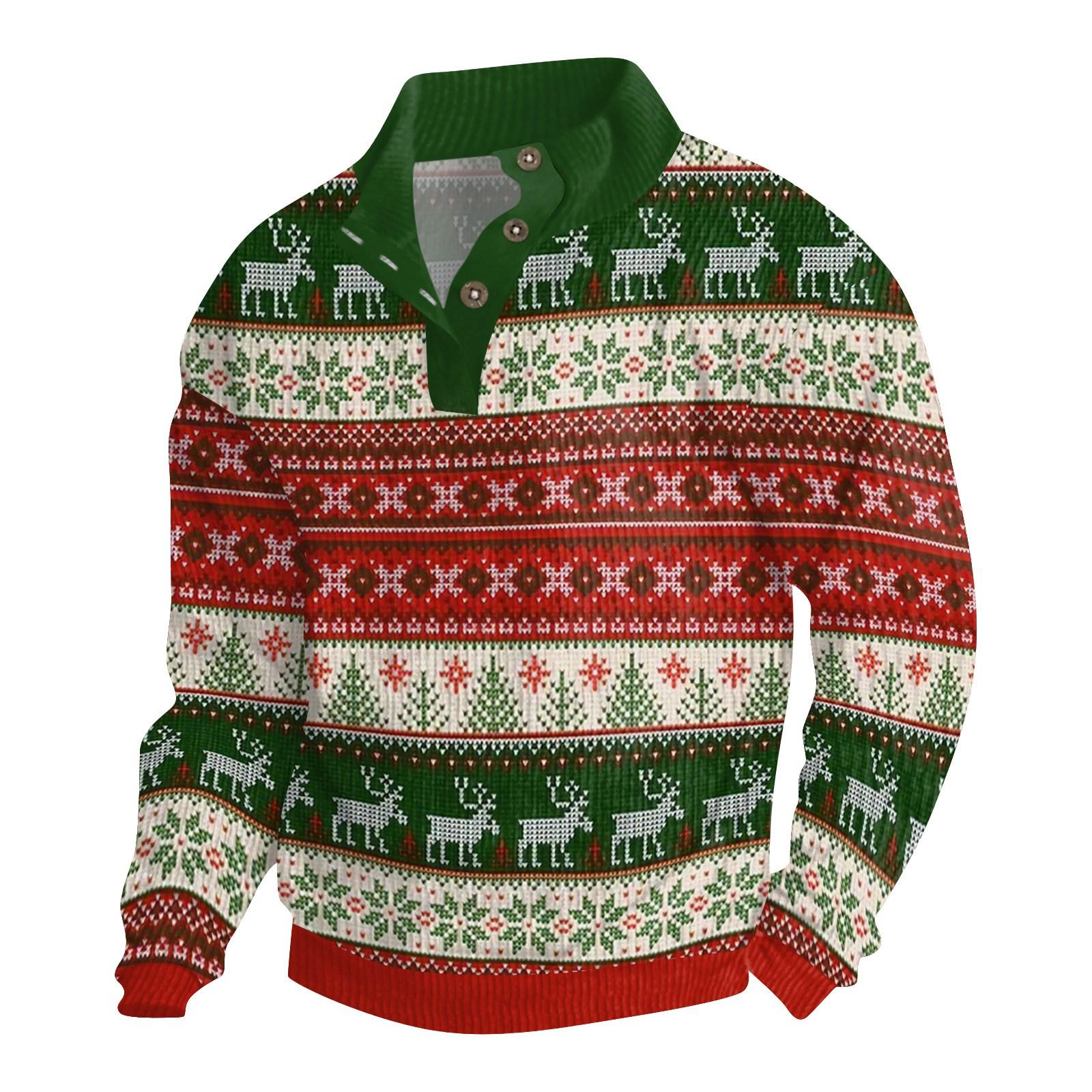 

Мужская рождественская хлопковая рубашка-пуловер с длинным рукавом для активного отдыха, винтажная вельветовая рубашка с воротником-стойкой и пуговицами, повседневная толстовка с рождественским принтом S