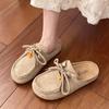 Vintage Women Half Slippers Autumn New Outdoor Height Increase Fashion Single Shoes Cross Tied  Slip on Comfortable Casual Flats