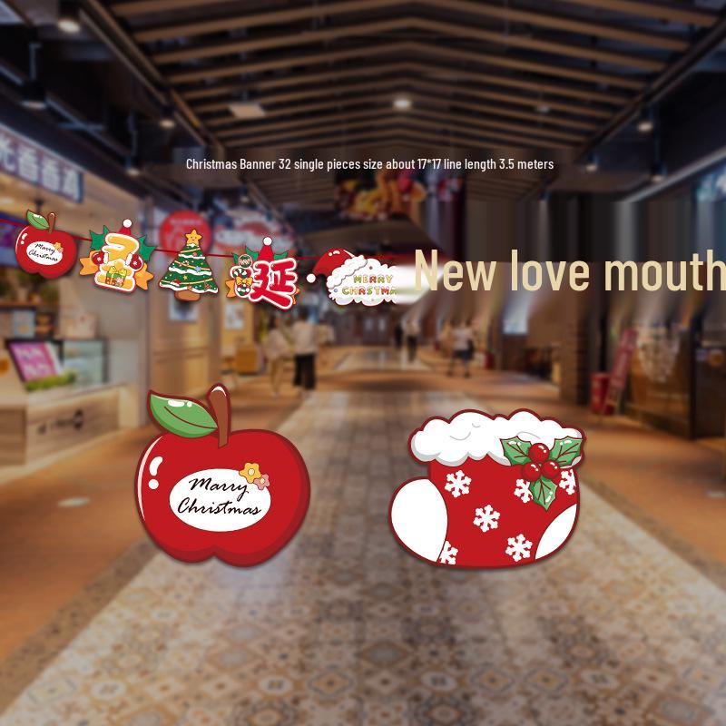 24 Christmas Cartoon Store Paper Bunting Flags for Festive Atmosphere