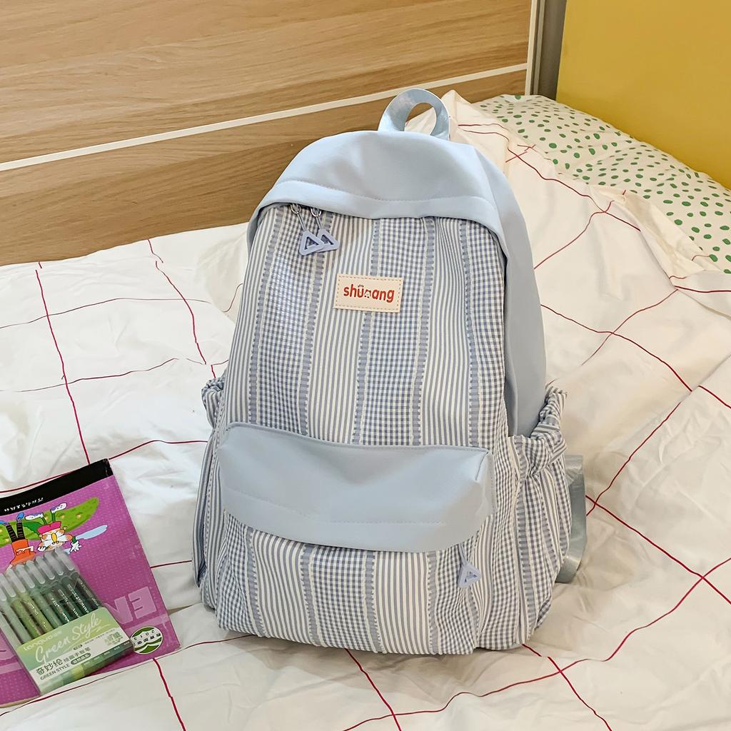 Schoolbag small fresh Korean plaid backpack female high school college student schoolbag high value large capacity girl versatile backpack