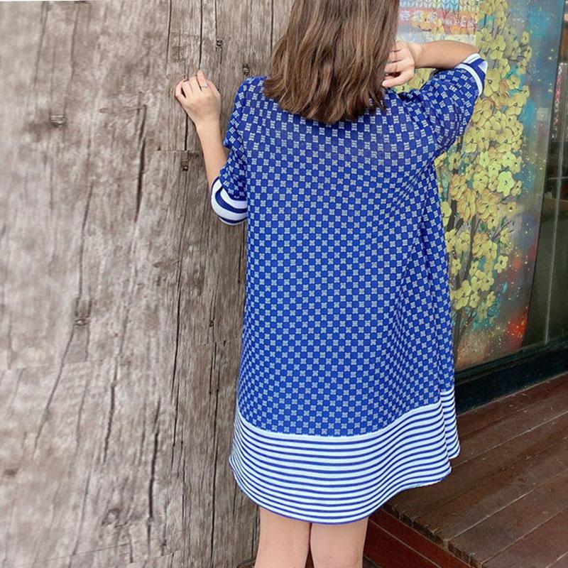 Vestido de moda para mujer de talla grande plisado de verano con estampado de aire extranjero para niño pequeño, holgado, con cuello en V, manga larga casual, tipo A