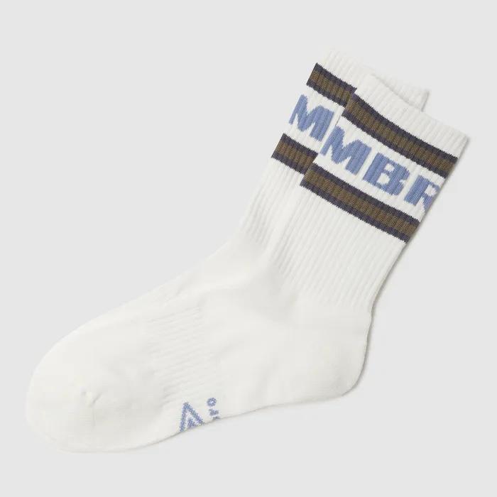 Striped Wording Crew Socks Ivory (UQ323CSC95)