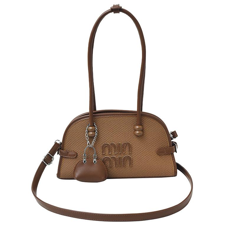 

2025 новая мода контрастные цвета, высококачественная текстура подмышечная сумка-бостон, повседневная и универсальная модная женская сумка через плечо коричневый