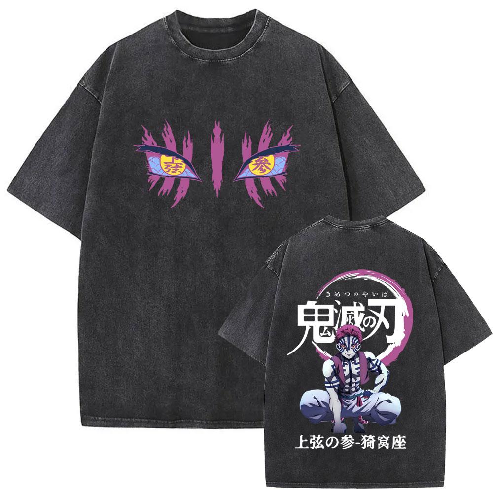 Summer New Vintage Wash Demon Slayer Anime Graphic T Shirt Nezuko Print Men  Cotton Short Sleeve Top Streetwear Casual Tops