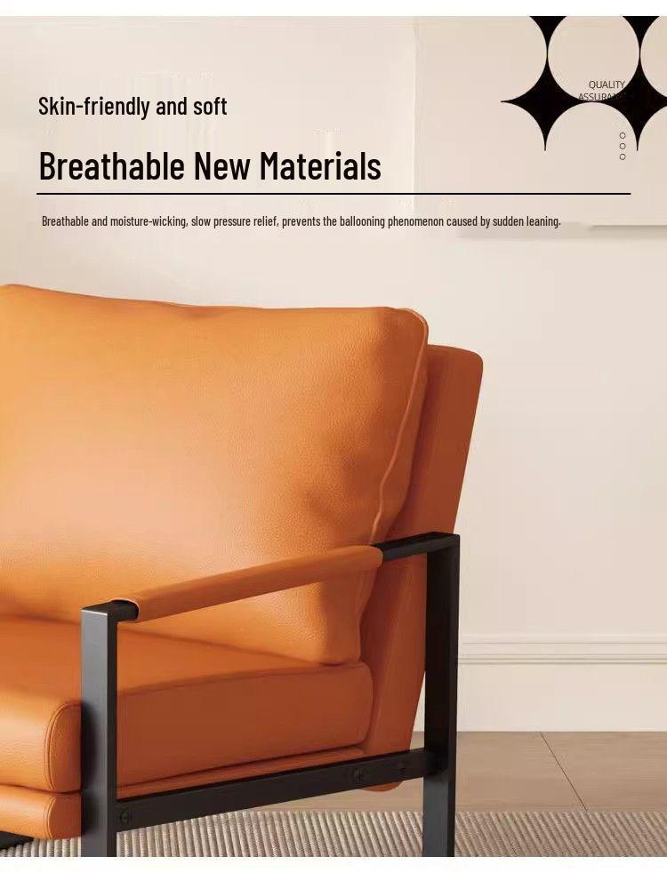Compact Leather Wrought Iron Chair with Backrest for Home or Office