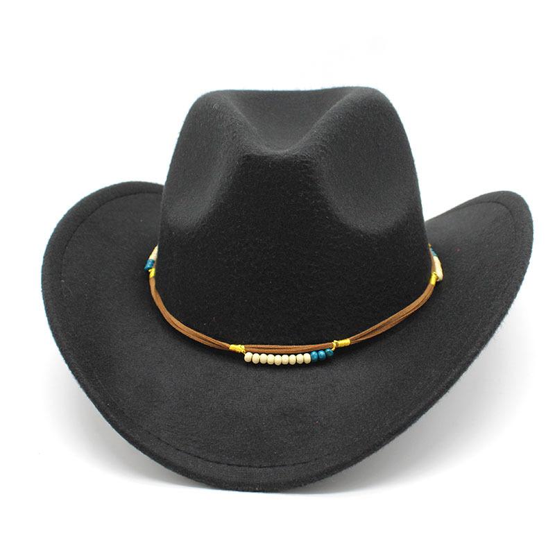 Tibetan Retro Ethnic Spring Woolen Western Cowboy Hat Rolled Brim Wide Edge Visor Top Hat