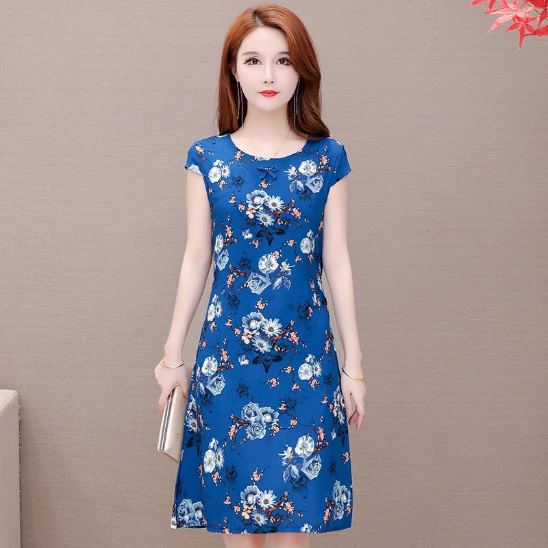 Letní dámské bavlněné šaty velké velikosti Šaty s volným páskem pro matku