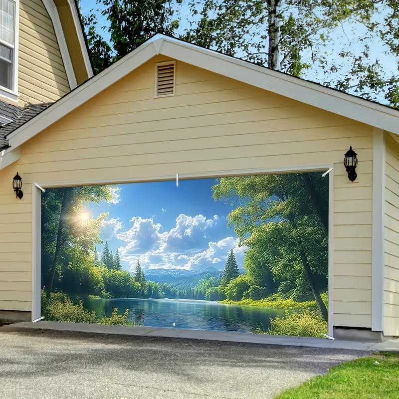 2D Romantic Mediterranean Palace Garden Garage Door Cover 47.2x31.5inch/120*80cm